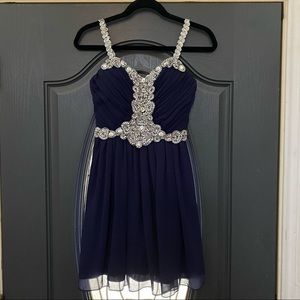 Short Navy cocktail dress with silver beading